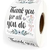 500pcs Thank You for All You Do Stickers, Appreciation Stickers for Teachers Volunteers Heathcare Employee, Packaging Envelopes Labels Roll