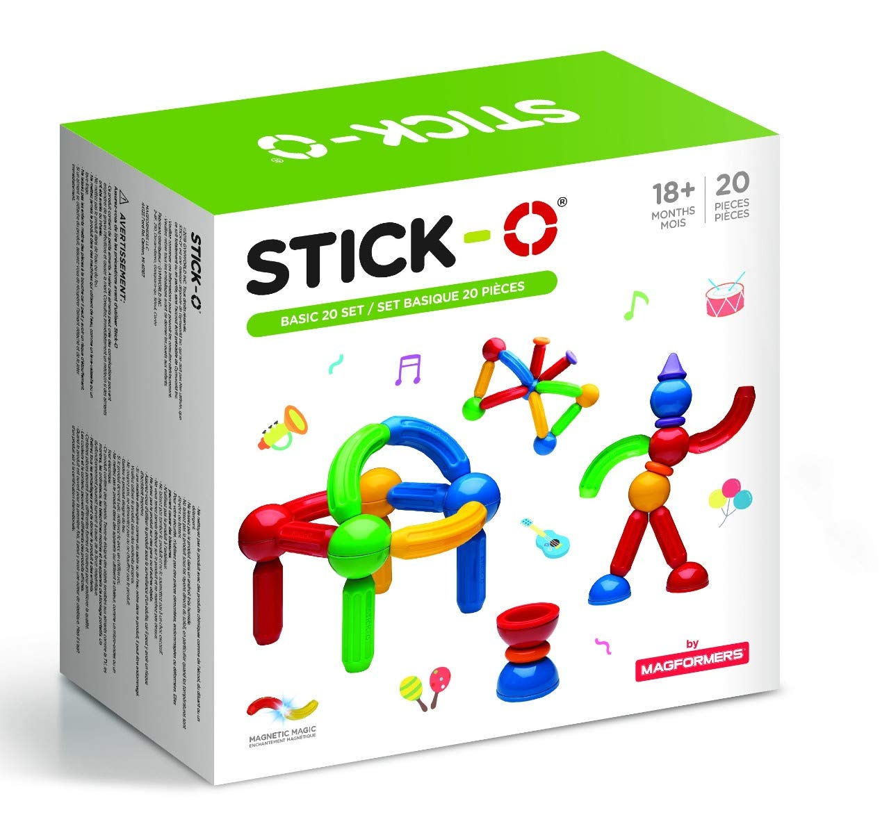 Stick-O by Magformers: 20-piece Magnetic Construction Set. Preschool STEM Toy with Large Pieces and Easy-Grip Design for Little Hands.