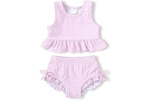 HAPPYMA Baby Swimsuit Toddler Girl Bathing Suit Summer Stripe Bikini Set Beach Two Piece Swim Wear