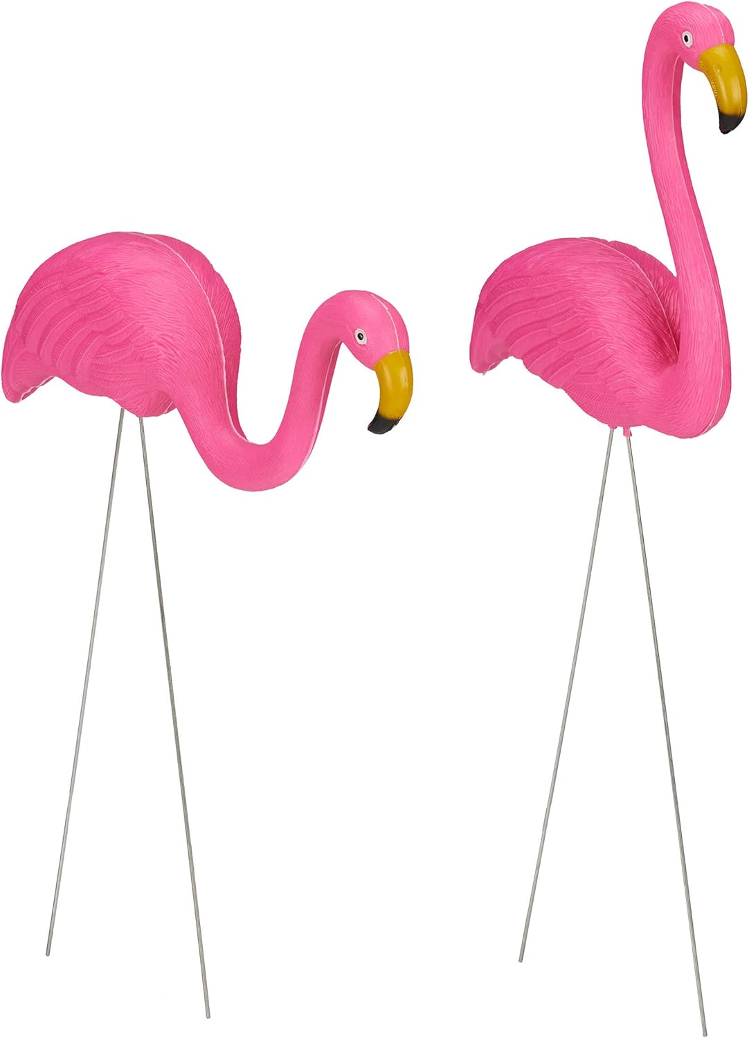 Relaxdays Flamingo Garden Ornament, Set of 2, Outdoor Decoration, Tropical, Balcony, Plastic, Metal, 2 Sizes, Pink