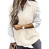Hyipels Women's Sweater Vest,Long Cable Loose Knitted Sleeveless V Neck Casual Sweaters Tank Top S~XL