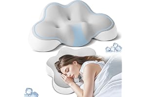 Mixiniso Cervical Memory Foam Pillow, Grey, Small Cloud Shape, Breathable Polyester Cover, 22x15x4.7 Inches, for Neck Support While Sleeping