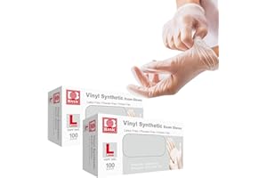 Jointown Basic Medical Clear Vinyl Exam Gloves - Latex-Free & Powder-Free - VGPF-3003 (2 Boxes of 100), Large