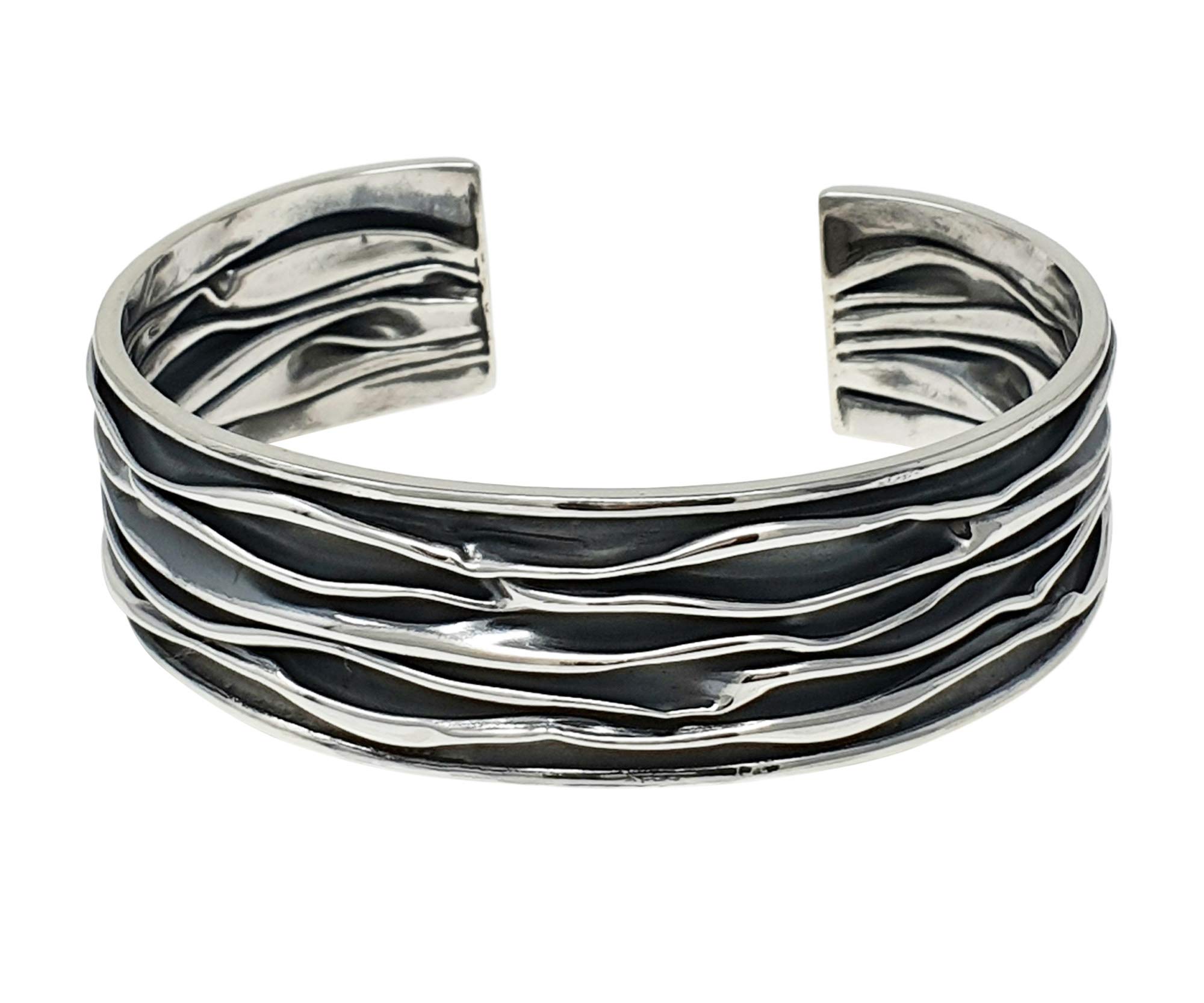 Treasure Bay Women's Bracelet - 925 Sterling Silver Cuff Bangle Bracelet for Women Crushed Style (20mm Crushed)