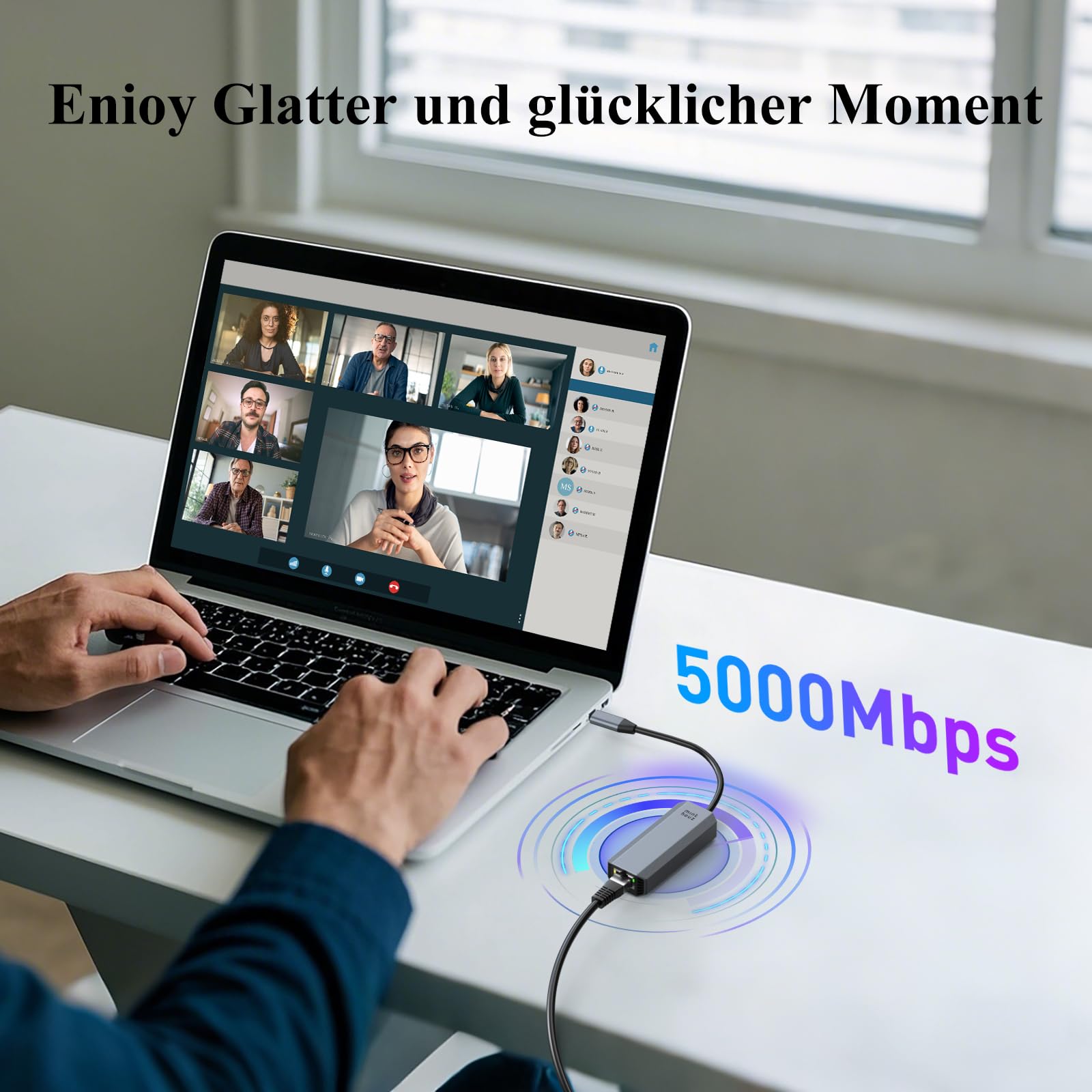 Minthouz USB LAN Adapter,5G Ethernet Adapter,Aluminium RJ45 USB C auf Netzwerkadapter für Dell/HP/Mac,Thunderbolt 4/3 LAN Ethernet Stecker mit 10G Spec für NAS Windows, MAC, Linux 8