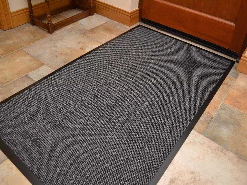 Heavy Duty Barrier Mat Indoor & Outdoor Kitchen Hallway Door Mat Rug Machine Washable Back Door Entrance Non Slip Traps Dirt PVC Rubber Barrier Mat (Grey