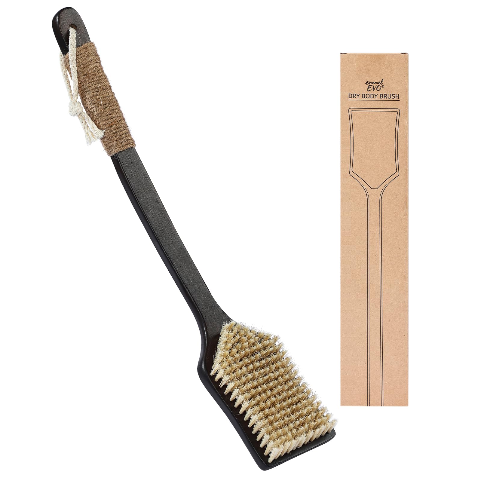 Photo 1 of ENAMELEVO Back Scrubber Shower Brush,Dry Brushing Body Brush with 17.7 Inch Curved Long Handle, Natural Bristles for Lymphatic Drainage, Soft & Stiff Bristles Available (Stiff-Thick Boar Bristles)