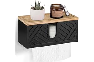 ugiftt Solid Wood Paper Towel Dispenser Wall Mounted, Folded Paper Towel Holder with Lid, Commercial C-Fold, Z-Fold, Trifold Hand Paper Towel Holder Dispenser for Bathroom Kitchen Office, Black