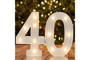 JUICYRAUL Warm White LED Light Up Number 40, 40th Birthday Decor for Her Him,Table Centerpieces & Backdrop Wall Décor,Lighted Marquee Sign for 40th Wedding Anniversary Décor