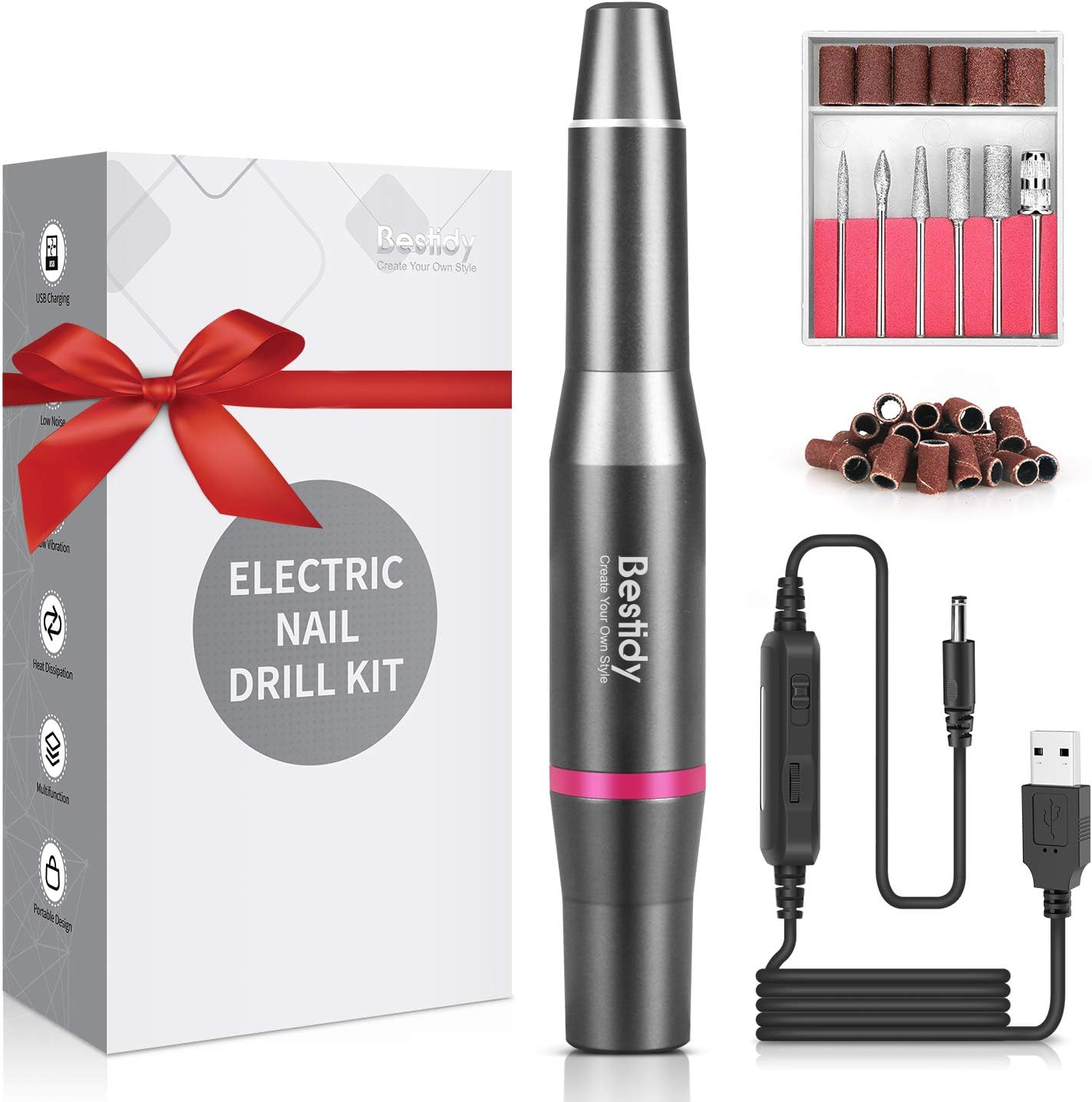 Bestidy Electric Nail Drill, 6 in 1 Electric Nail Files Electric