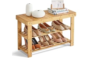 GHWIE 3-Tier Shoe Rack Bench, Natural Bamboo, Easy Assembly, Sturdy, Eco-Friendly, Intimate Design, Space Saving, 100% Money-Back Guarantee