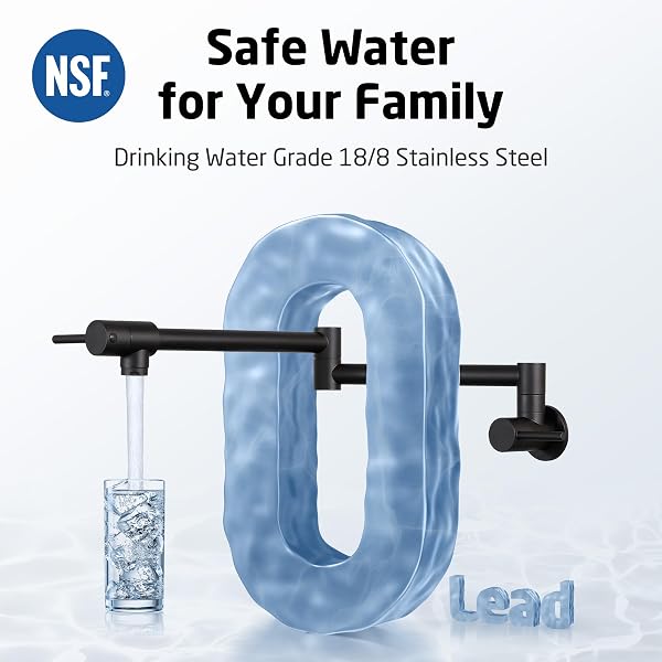 KES POT FILLER FOLDING KITCHEN FAUCET DOUBLE JOINT SWING ARM SINK FAUCET ARTICULATING WALL MOUNT TWO HANDLE SINGLE HOLE, MATTE BLACK, CUPC NSF CERTIFIED LEAD-FREE, KN926LFF18-BK
