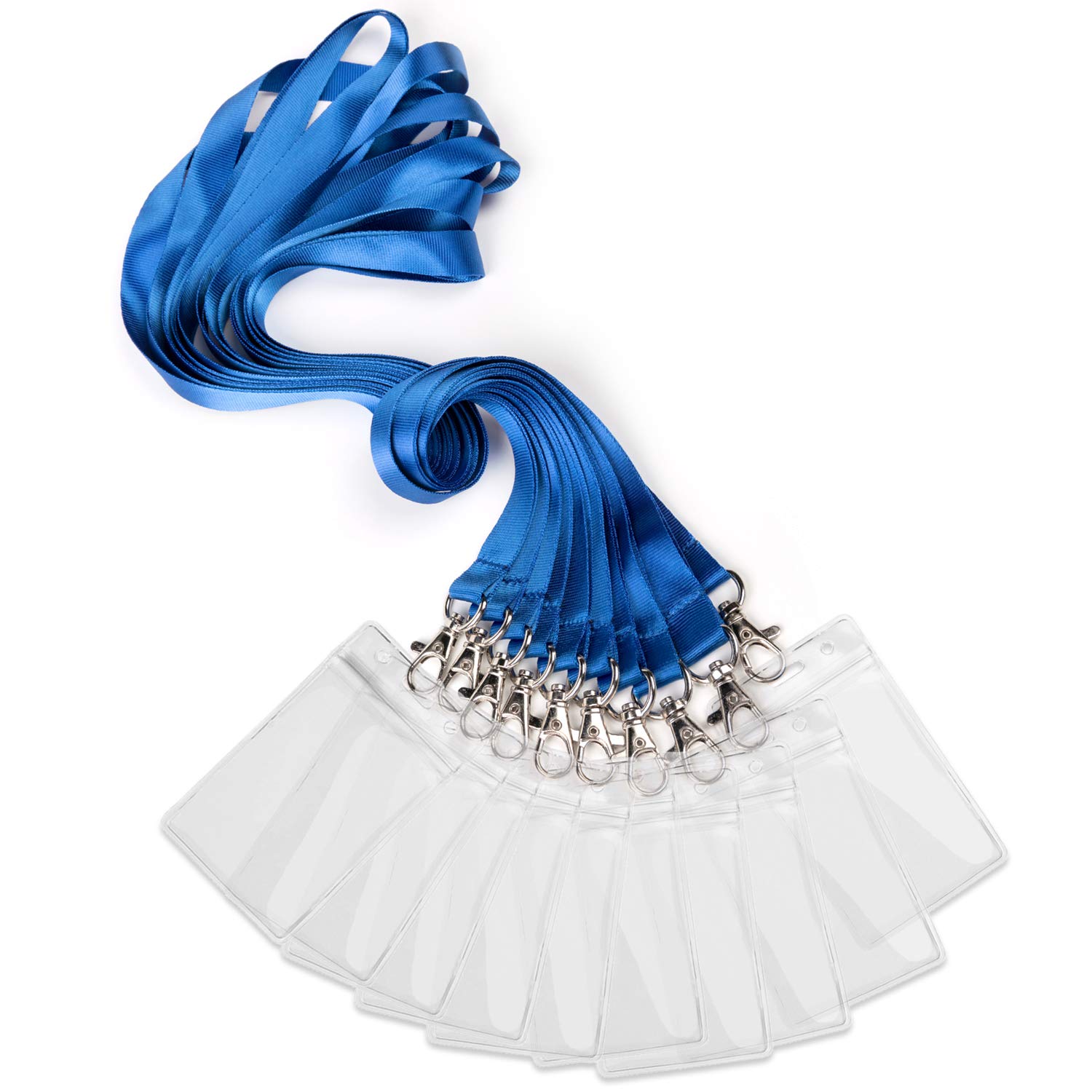 Vertical Strap Badge Card Holder with Blue Lanyard 10 Pack