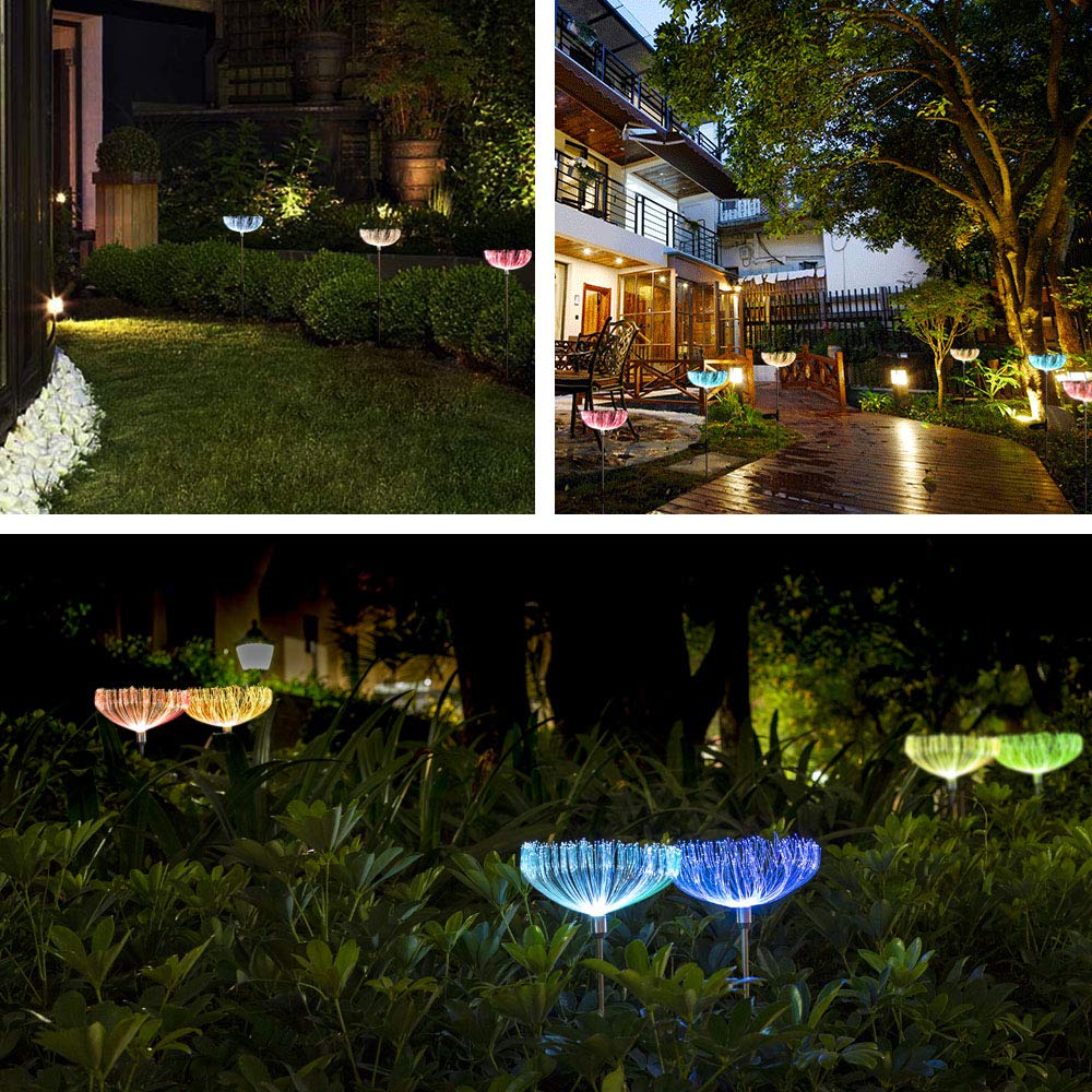 Neporal Multi-Colored Solar Stake Light Outdoor Decorative IP65 Waterproof Fiber Optic Solar Lighting 2 Pack Solar Garden Light Stakes for Yard Patio Garden Pathway Christmas Decoration