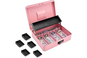 ZYNKORA Large Cash Box with Key Lock,Money Box with Cash Tray, Locking Cash Boxes,Lock Safe Box with Key,Money Saving Organizer,Durable Lock Safe Box with Key,4 Bill 5 Coin Slots,Cantilever Design, XL Large