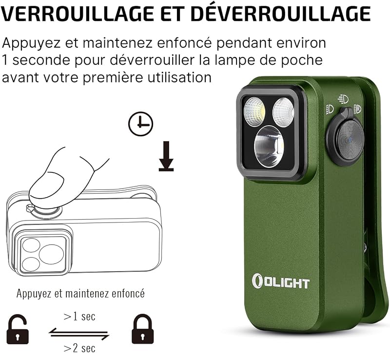 Oclip Pro Lampe de Poche EDC Miniature Rechargeable 500LM 120M