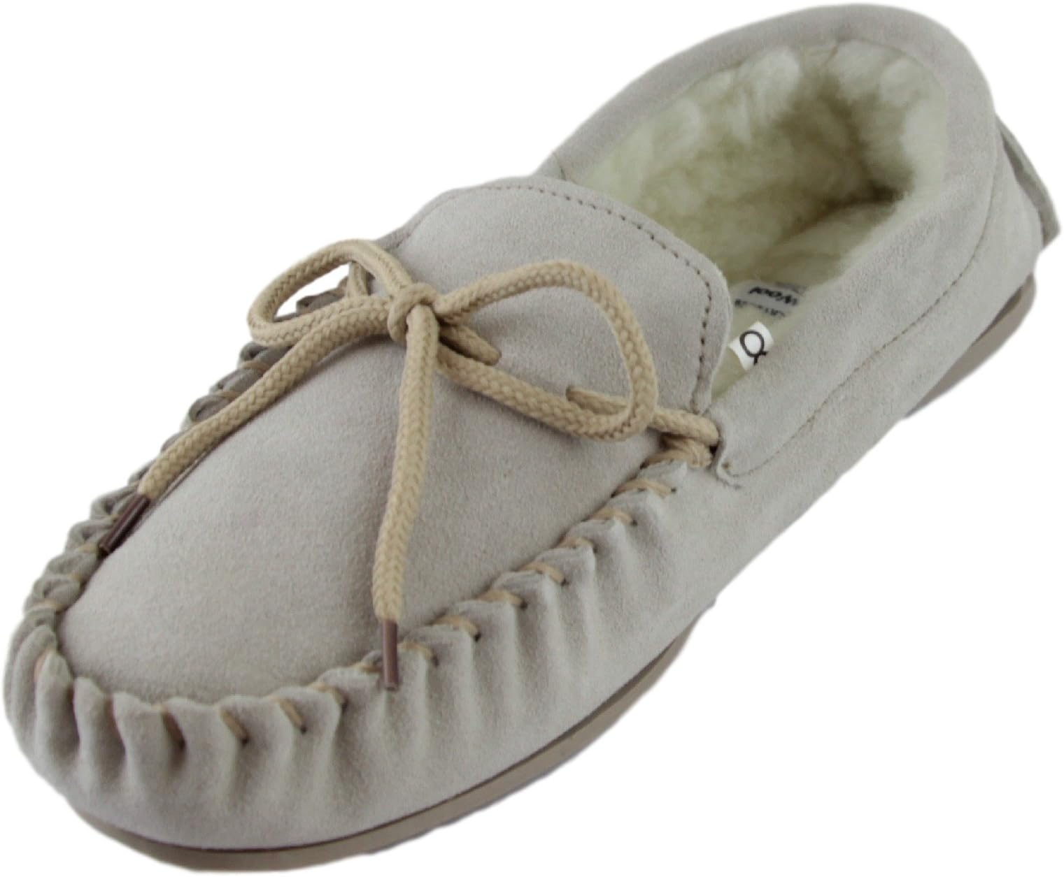 Deluxe Mens Lambswool Moccasin Slippers with Hard Sole - Suede Upper