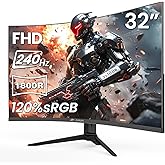 CRUA 32" Curved Gaming Monitor, 240Hz Full HD 1920×1080P VA Panel, 1800R Ultra-Wide Screen, 120% sRGB Color, AMD FreeSync, Low Blue Light, HDMI 2.0 & DP 1.4 Ports, Wall Mountable Installs-Black