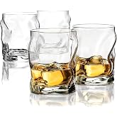 Bormioli Rocco Sorgente DOF Glasses - Set of 4, Designed by Ross Lovegrove - 14.25 Oz. Sculpted Tumblers, Natural Motion-Inspired Form, Ideal for Cocktails &amp; Spirits, Made in Italy, Dishwasher Safe