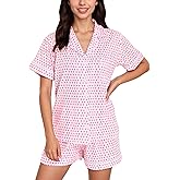 Zuafy Women's Pajamas Set Button Down Ladies Summer Pajamas Monkey Printed Sleepwear Short Sleeve 2 Pc Pjs for Birthday Gift