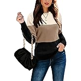 LAISHEN Womens Fall Fashion 2023 Long Sleeve Sweaters Casual Loose Color Block Crew Neck Knit Pullover Tops