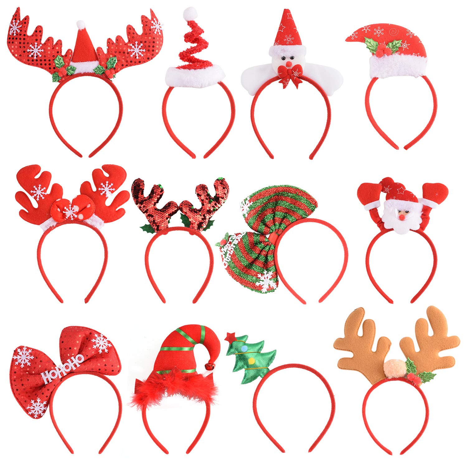 12 PCS Holiday Headbands,Cute Christmas 