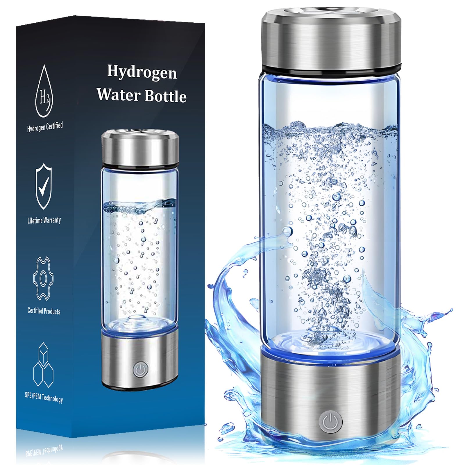 Photo 1 of Hydrogen Water Bottle Generator - Portable Hydrogen Water Ionizer Machine SPE PEM Tech, Rechargeable Hydrogen Rich Water Glass Bottle for Home Gym Office and Travel Hydrogen Bottle