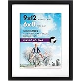Americanflat 9x12 Picture Frame with Shatter-Resistant Glass - Use as 6x8 Frame with Mat or Display 9x12 Photo Without Mat - Signature Collection - Picture Frames for Tabletop and Wall Display - Black