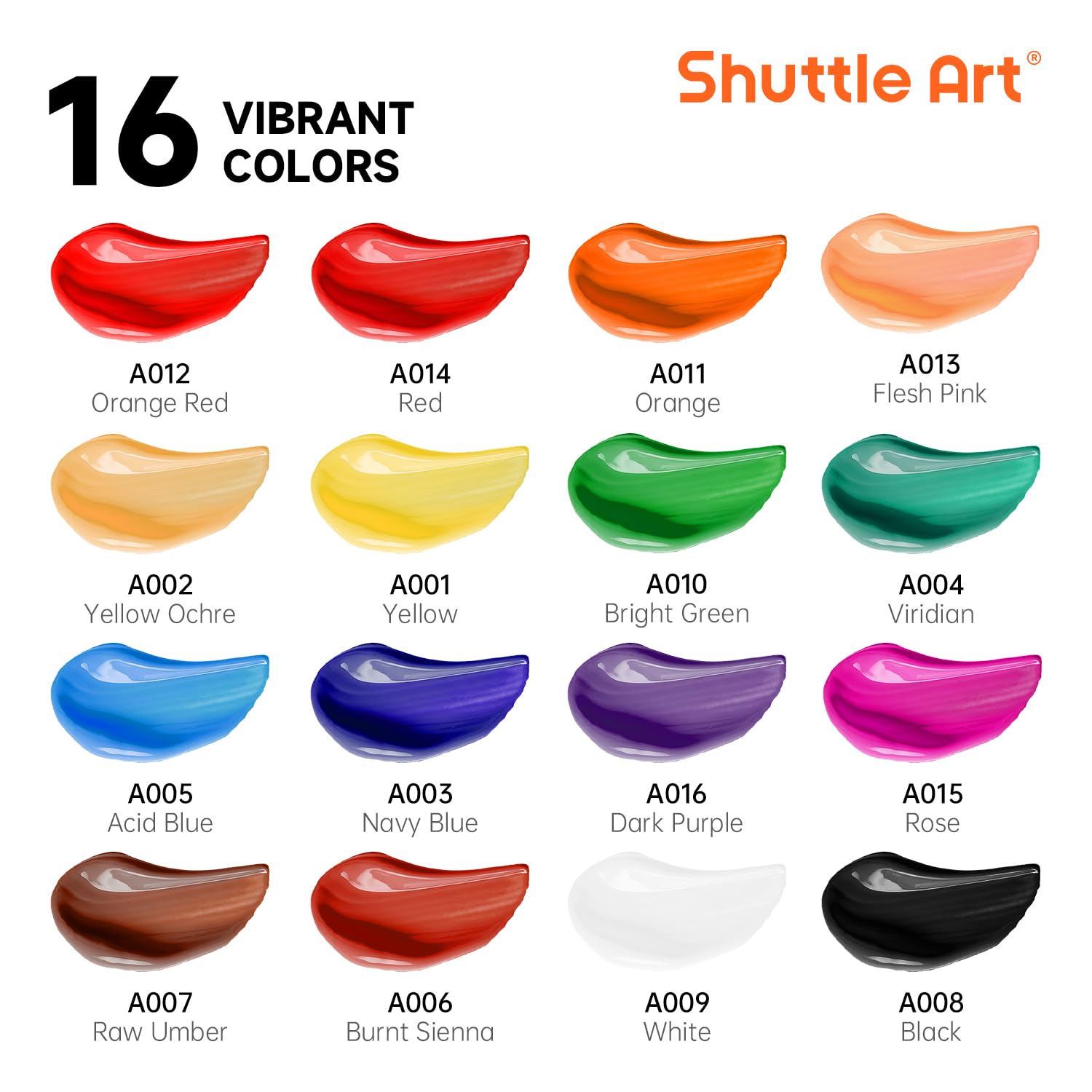 Shuttle Art Shuttle Art Acrylic Paint Set, 16 x12ml Tubes Artist Quality Non Toxic Rich Pigments Colors Great for Kids Adults Professional Painting on Canvas Wood Clay Fabric Ceramic Crafts