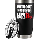 Without Music Life would B Flat Vacuum Insulated Tumbler Music Teacher Gifts Musicians Choir Director Pianist Guitarist Travel Mug With Lid Straw (20 oz)