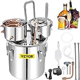 VEVOR Alcohol Still 13 GAL 50 L Alcohol Distiller Kit with Thumper Keg | For DIY Brewing, Stainless Steel Home Distillery with Copper Tube, Build-in Thermometer, Water Pump, One-way Exhaust Valve