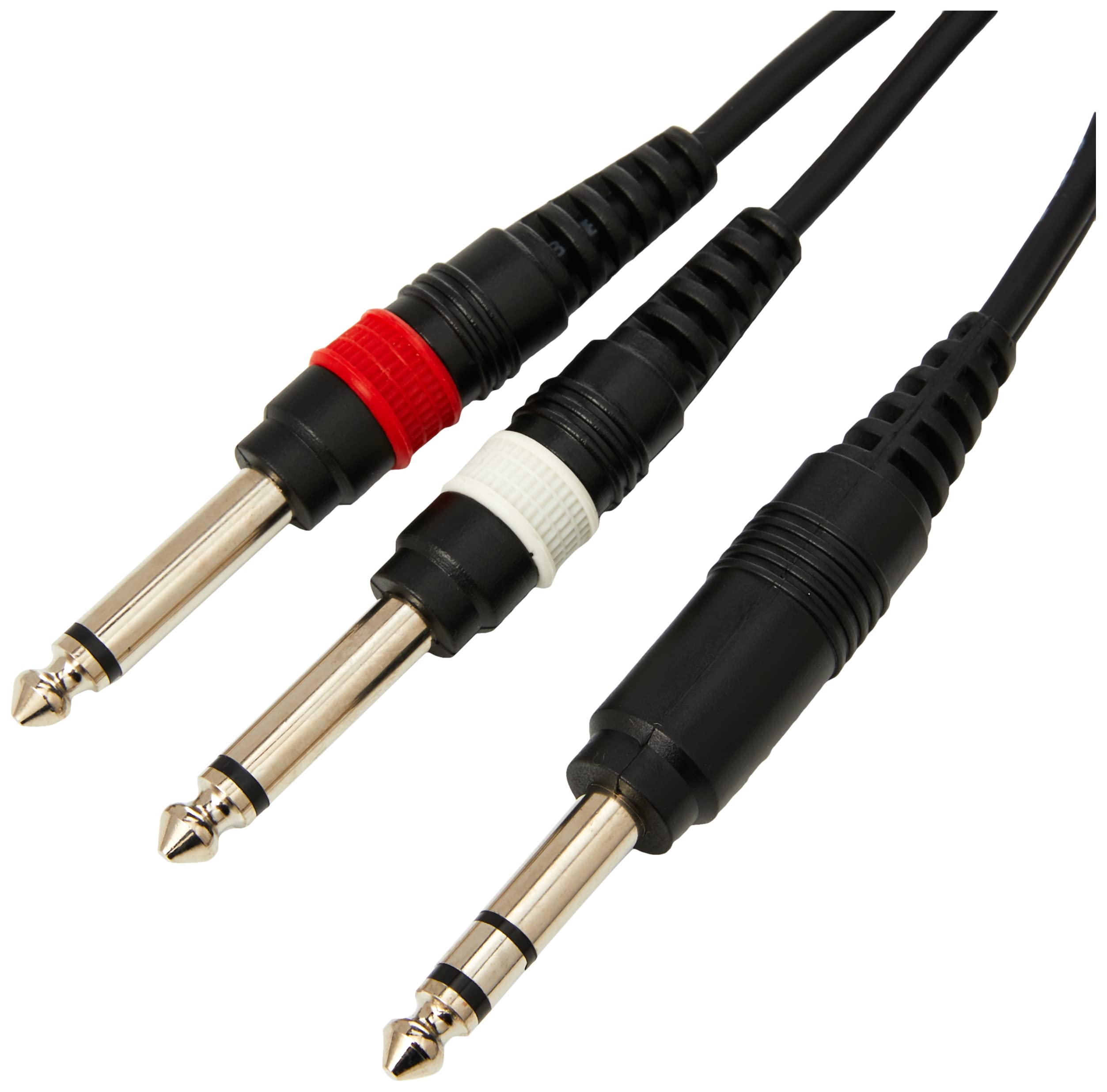 PULSE 3m Stereo‑to‑Dual‑Mono Jack Lead – 1/4" TRS to 2× 1/4" TS Plugs, Colour‑Coded, Nickel Connectors, Helical Shielded – PLS00134