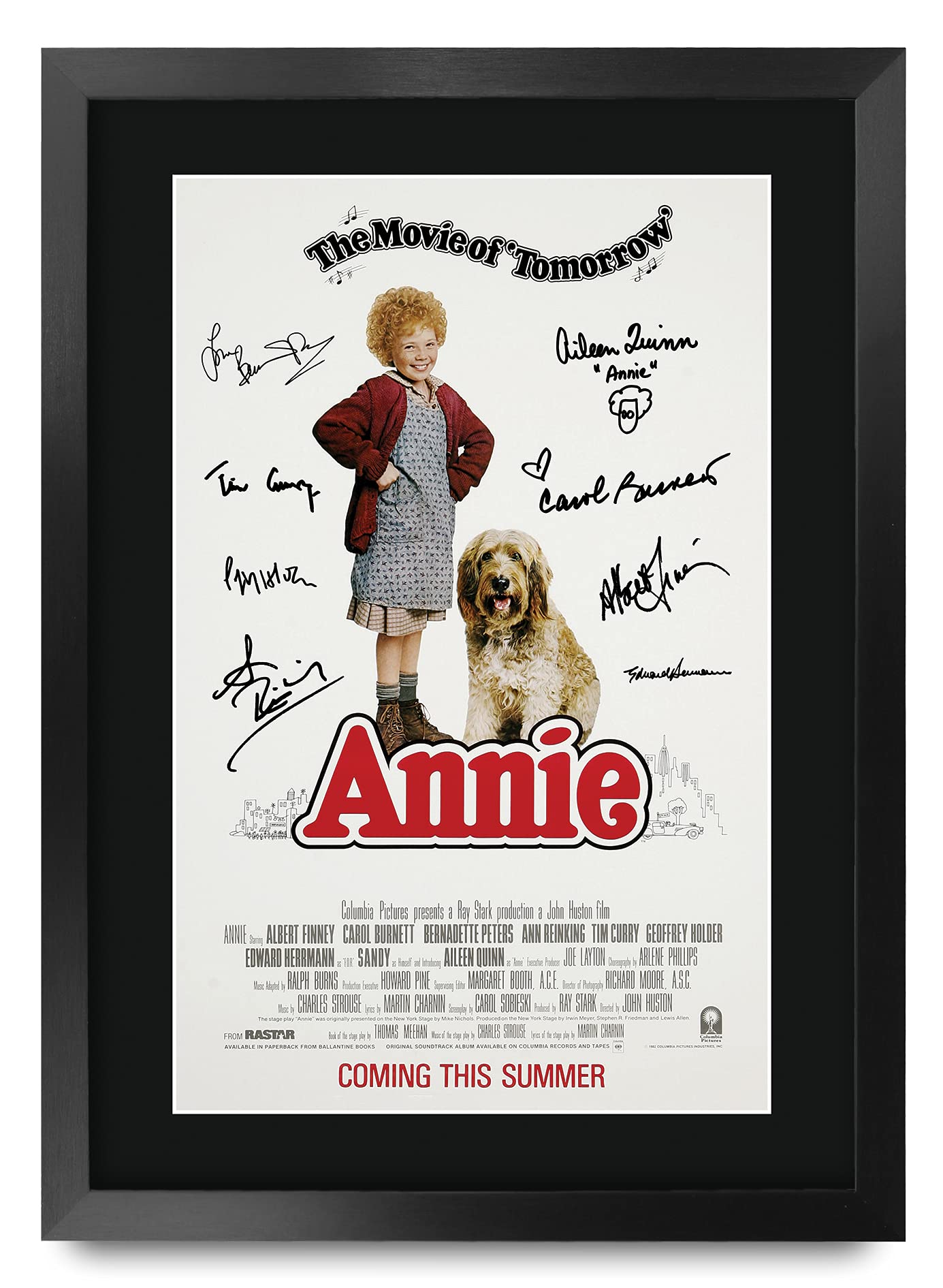 HWC Trading FR A3 Annie Movie Poster Aileen Quinn, Albert Finney Gifts Printed Poster Signed Autograph Picture for Movie Memorabilia Fans - A3 Framed