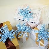 Lakkity Bows for Gift Wrapping, Curly Ribbon Bows Self Adhesive Burst Gift Bow for Christmas Presents, Wine Bottle, Treat Bags, Birthday, Holiday Party Favors - 8 Counts (blue)