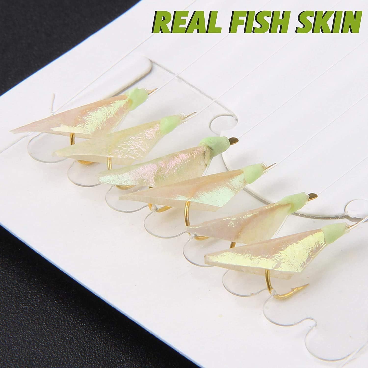 JSHANMEI Fishing Rigs Fishing Lures - 15 Packs Real Fish Skin Rigs Luminous Fishing Bait Rigs Freshwater Saltwater Glow in Dark with Swivel Hooks Size 4 6 8 : Sports & Outdoors