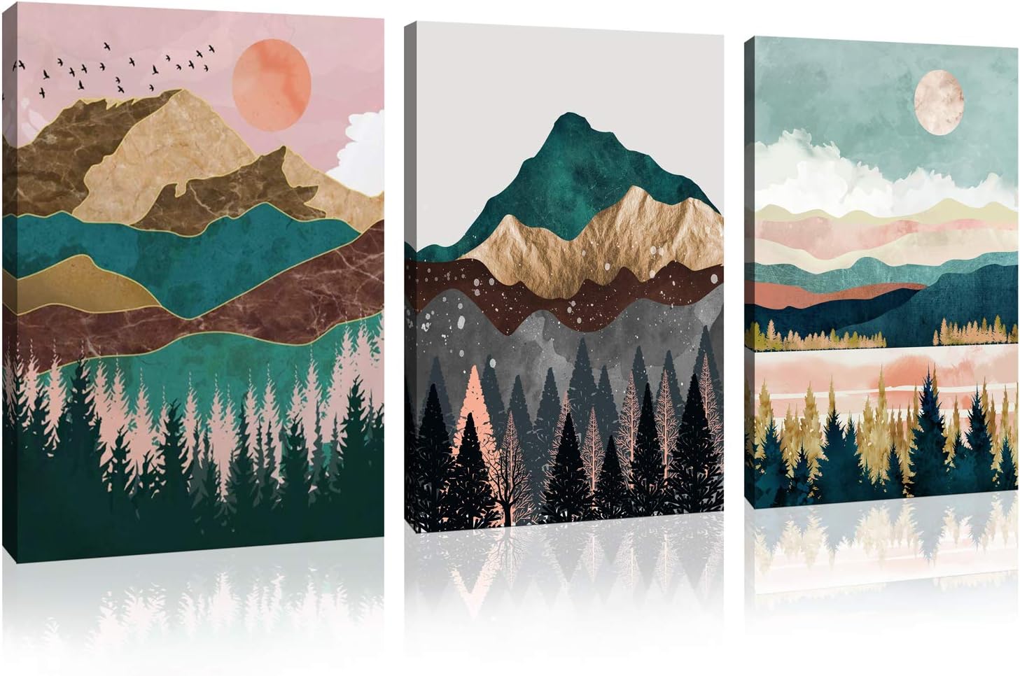 Amazon Com Landscape Wall Art Canvas Home Art Decoration Abstract Mountain Natural Scenery Canvas Mural Living Room Bedroom 3 Piece Wall Decoration Framed Artwork 12x16 Inches Posters Prints