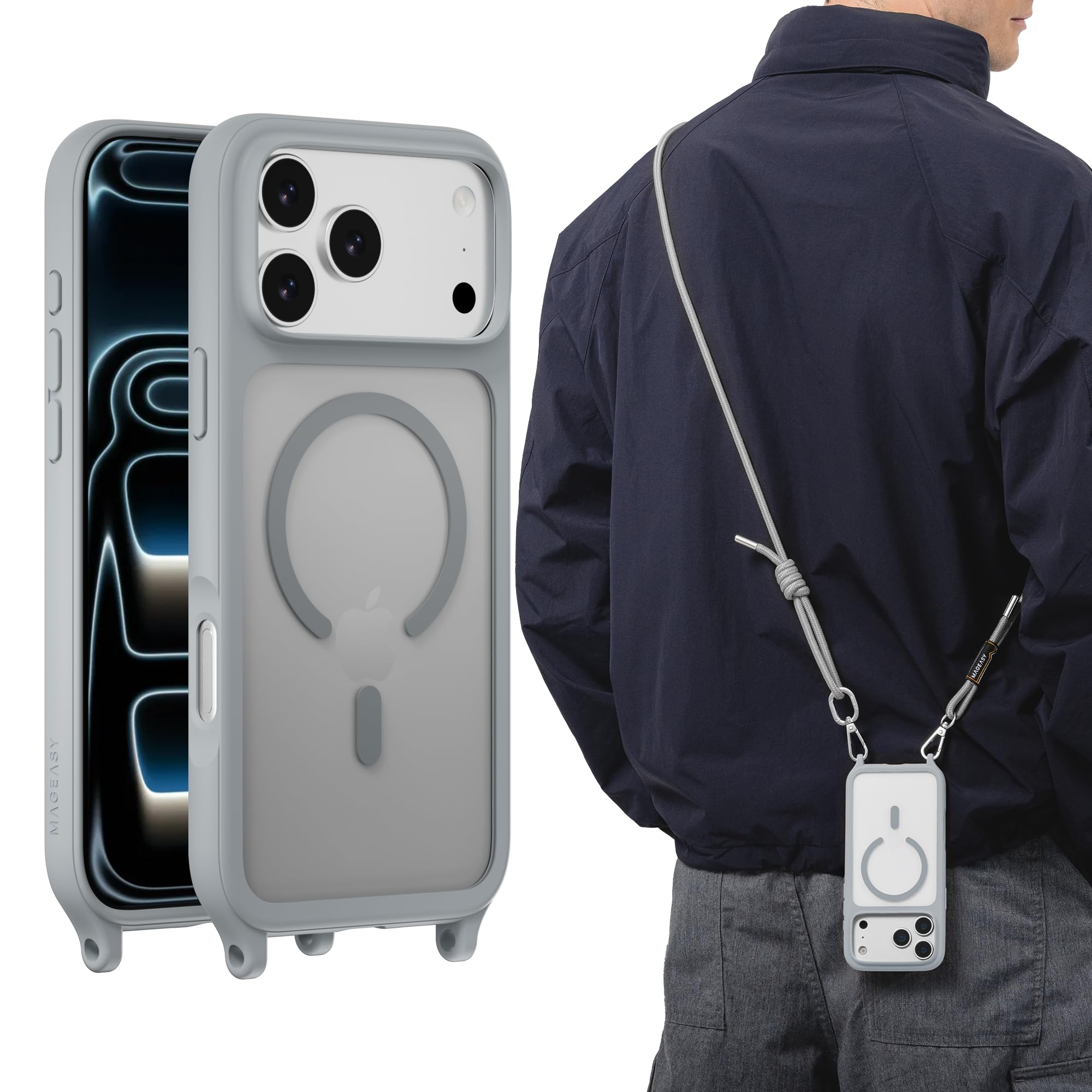 Photo 1 of MAGEASY Compatible with iPhone 17 Pro Max 6.9" Case with Crossbody Strap - 16ft Drop Protection, Compatible with MagSafe | Roam M (Mist)