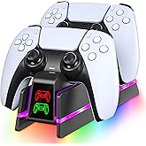 PS5 Controller Charger Station for PlayStation 5 Dualsense/Dualsense Edge, Charging Station with 10 LED Light, PS5 Controller Accessories Charging Dock, Black