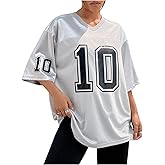 Verdusa Women's Oversized Jersey Shirt Graphic Tees V Neck Short Sleeve Vintage T Shirts