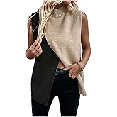 MakeMeChic Women's Sweater Vest Mock Neck Colorblock Wrap Sleeveless Split Hem Fall Tops