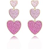 Locrccl Valentine’s Day Love Heart Earrings for Women Enamel Long Heart Dangle Earrings Jewelry