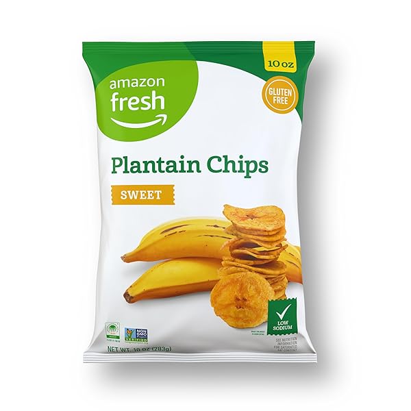 AMAZON FRESH, SWEET PLANTAIN CHIPS, 10 OZ (PACK OF 4) (PREVIOUSLY WICKEDLY PRIME, PACKAGING MAY VARY)