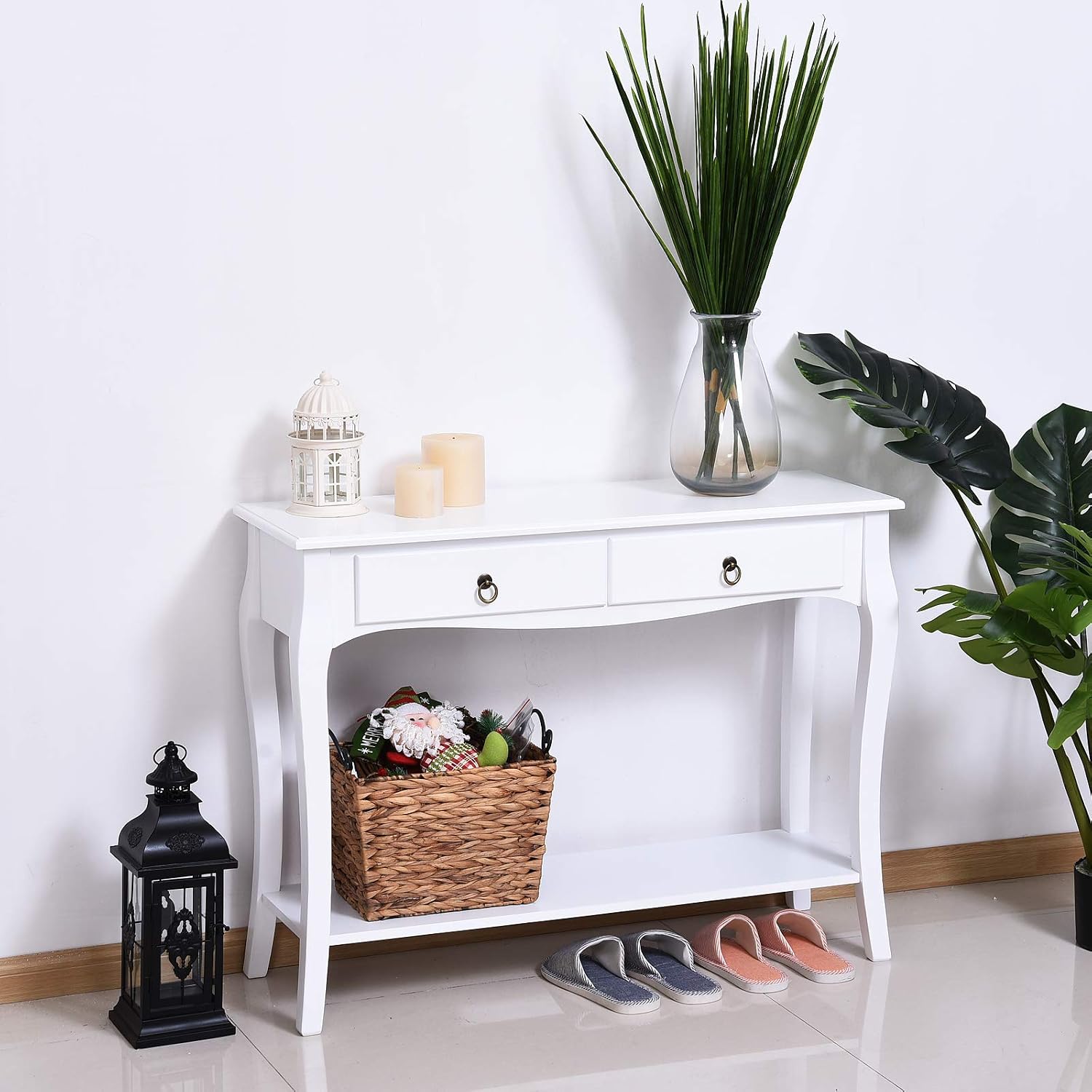 HOMCOM Console Table Modern Sofa Side Desk with Storage Shelves Drawers for Living Room Entryway Bedroom Ivory White - Image 4