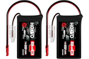 HOOVO 2S LiPo Battery 7.4V 450mAh 30C Battery Pack with JST Plug for RC Helicopter Quadcopter Small Airplane Micro FPV Racing Drone 2Pack