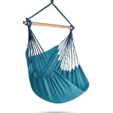 Zwayo Hammocks XXL Brazilian Hammock Chair, Blue &ndash; 185 x 125 cm Cotton Blend Hanging Chair, 440 lbs Capacity, Wooden Spreader Bar, Metal Swivel &amp; Drink Holder