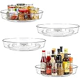 MiraFure Lazy Susan Turntable for Spice Organization | Clear BPA-Free Plastic Rotating Organizer for Kitchen Cabinet, Pantry, Countertop, Fridge | 360-Degree Rotating Base (10 inch - 4 Pack)