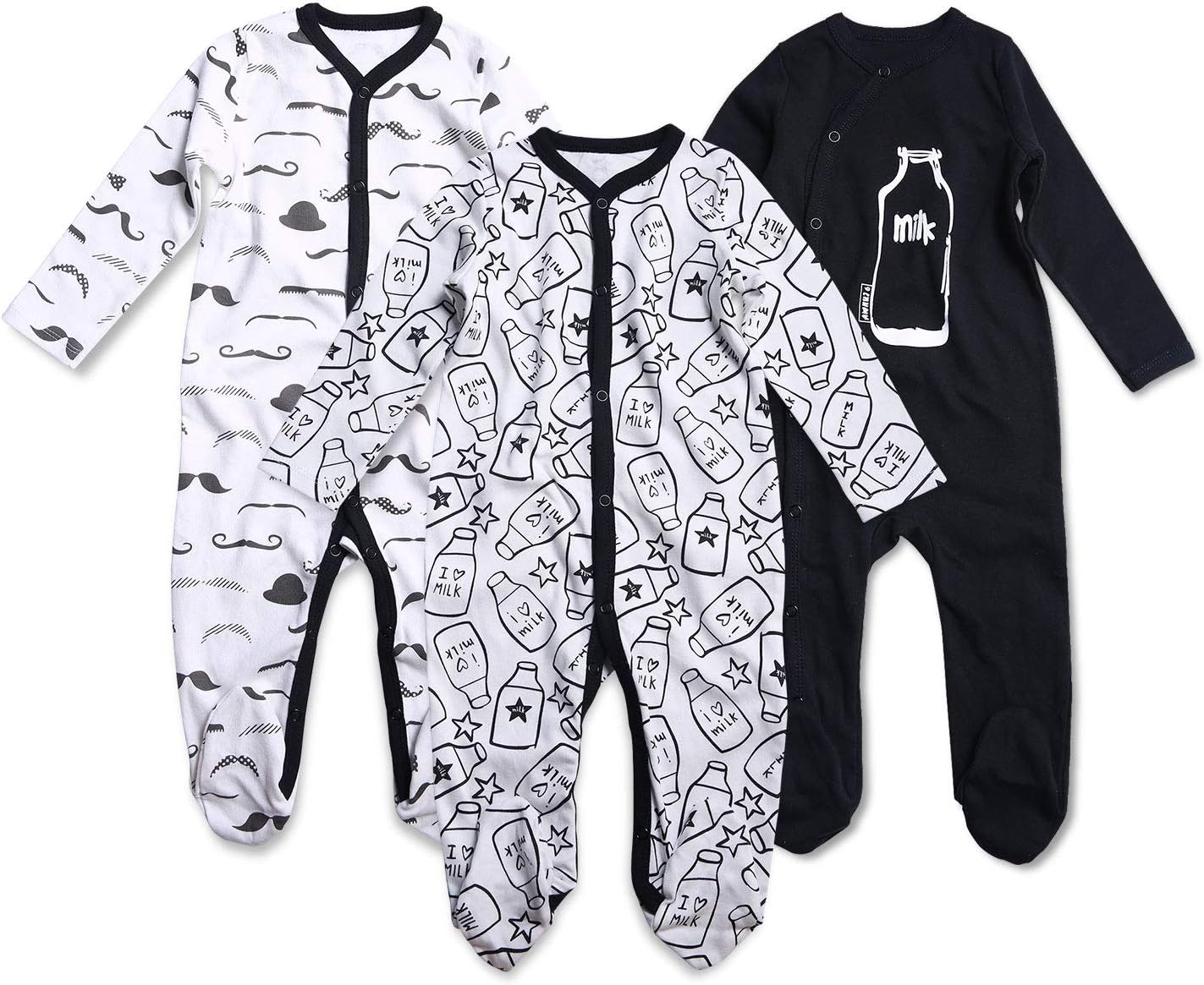Unisex Baby Sleepsuits Footies Newborn Clothes Romper Pajama for Boys' Girls' Grow Onesies 0-18 Months, Pack of 3