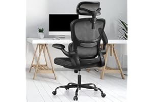 Razzor Ergonomic Office Chair, High Back Mesh Desk Chair with Lumbar Support and Adjustable Headrest, Computer Task Chair with Flip-up Armrests, Swivel Executive Chairs for Home Office (Black)
