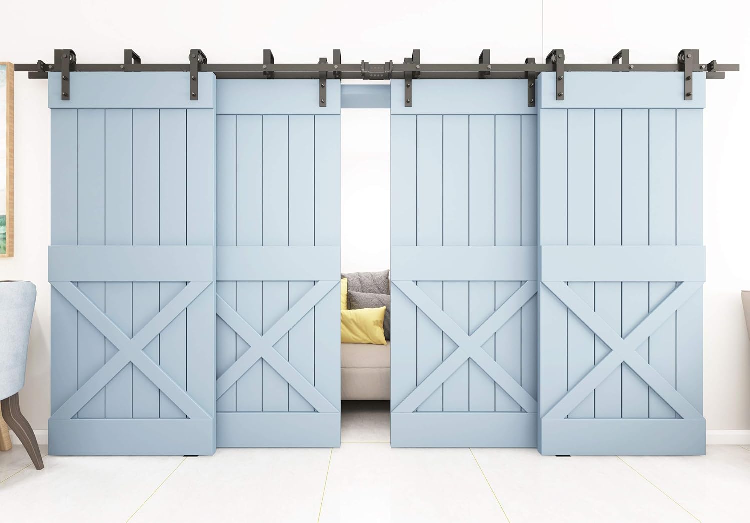 DIYHD 10FT Bypass Sliding Barn Door Hardware for 4 Barn