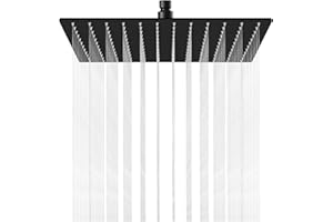 Midanya Rainfall Shower Head Square Stainless Steel Rain Showerhead High Pressure Waterfall Crackproof Coverage with Silicone Nozzle 1/16" Ultra Thin Design Swivel Connector,Matte Black 12 Inch